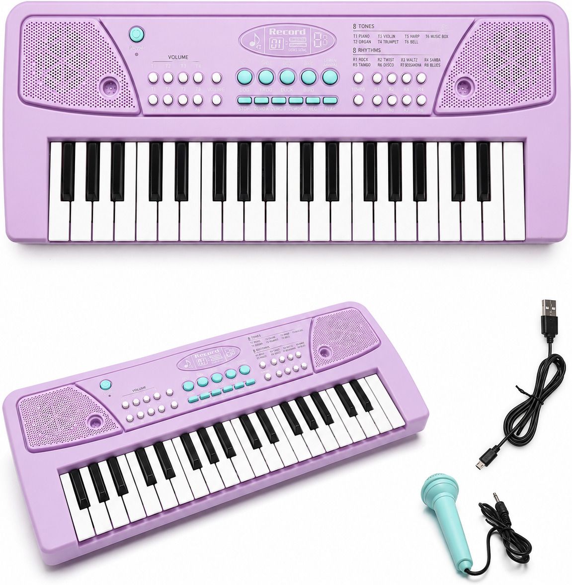jericos 37-Key Electronic Piano Keyboard with Mic, Recording & Demo Songs - Purple-picture-27
