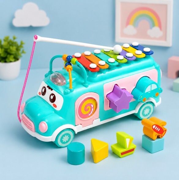niyamat Pull Along Musical Shape Sorter Bus with Xylophone Activity Toy for Kids-picture-16
