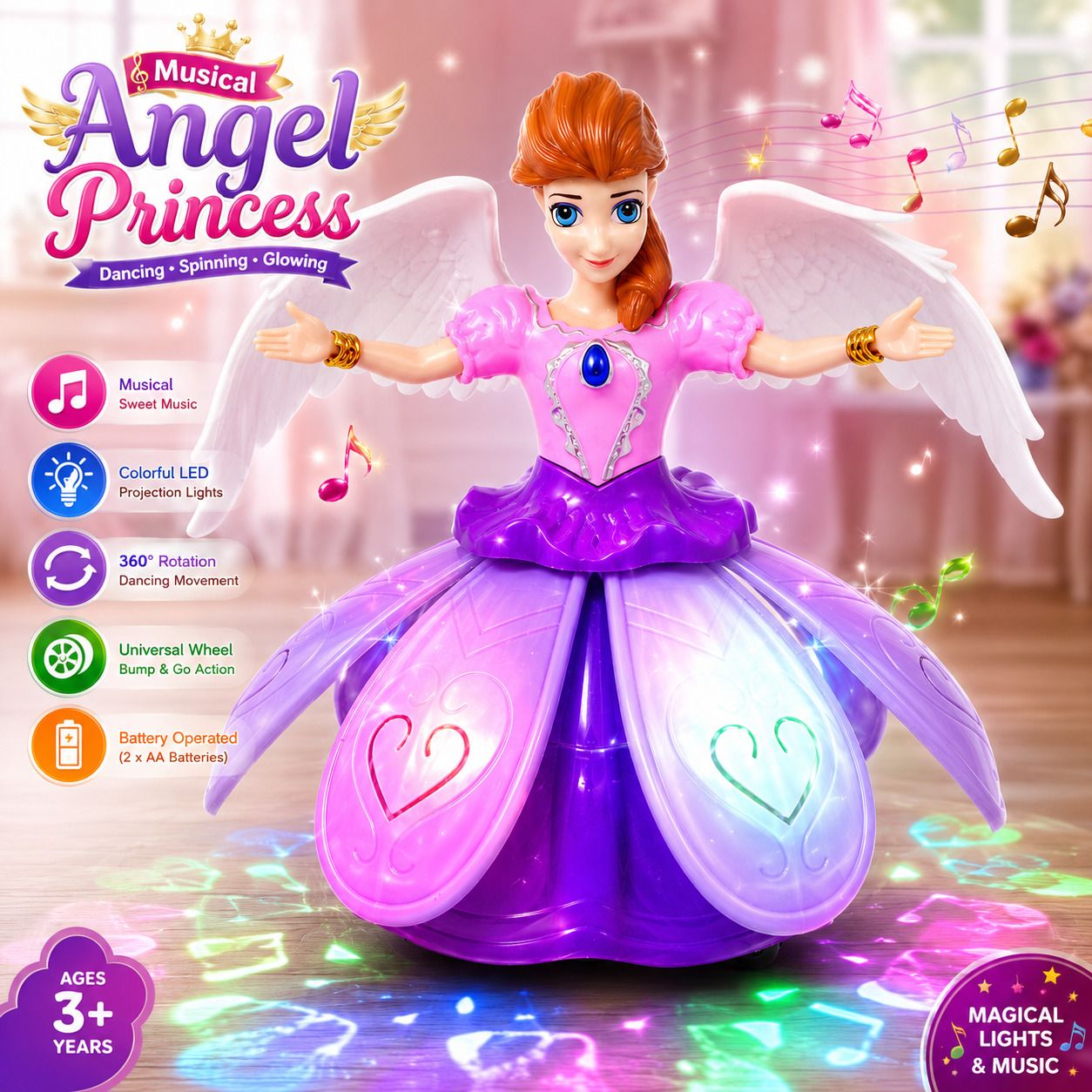 joymax Angel Girl Doll with LED Lights, Music & Flying Skirt – Rotating Fairy Toy Girls-picture-20