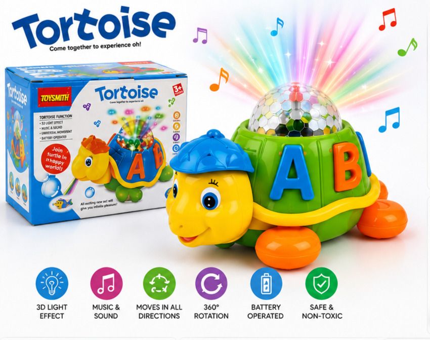 vvshopper Musical Bump & Go Tortoise with 3D Light Projection ABC Learning Toy for Kids-picture-23