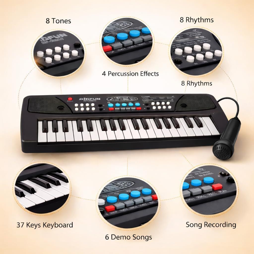 toofun 37 Key Musical Piano Keyboard Toy with Microphone, Recording Function Music Toy BIGFUN 430-A1 Piano-1 37-Key Xylophone-picture-47