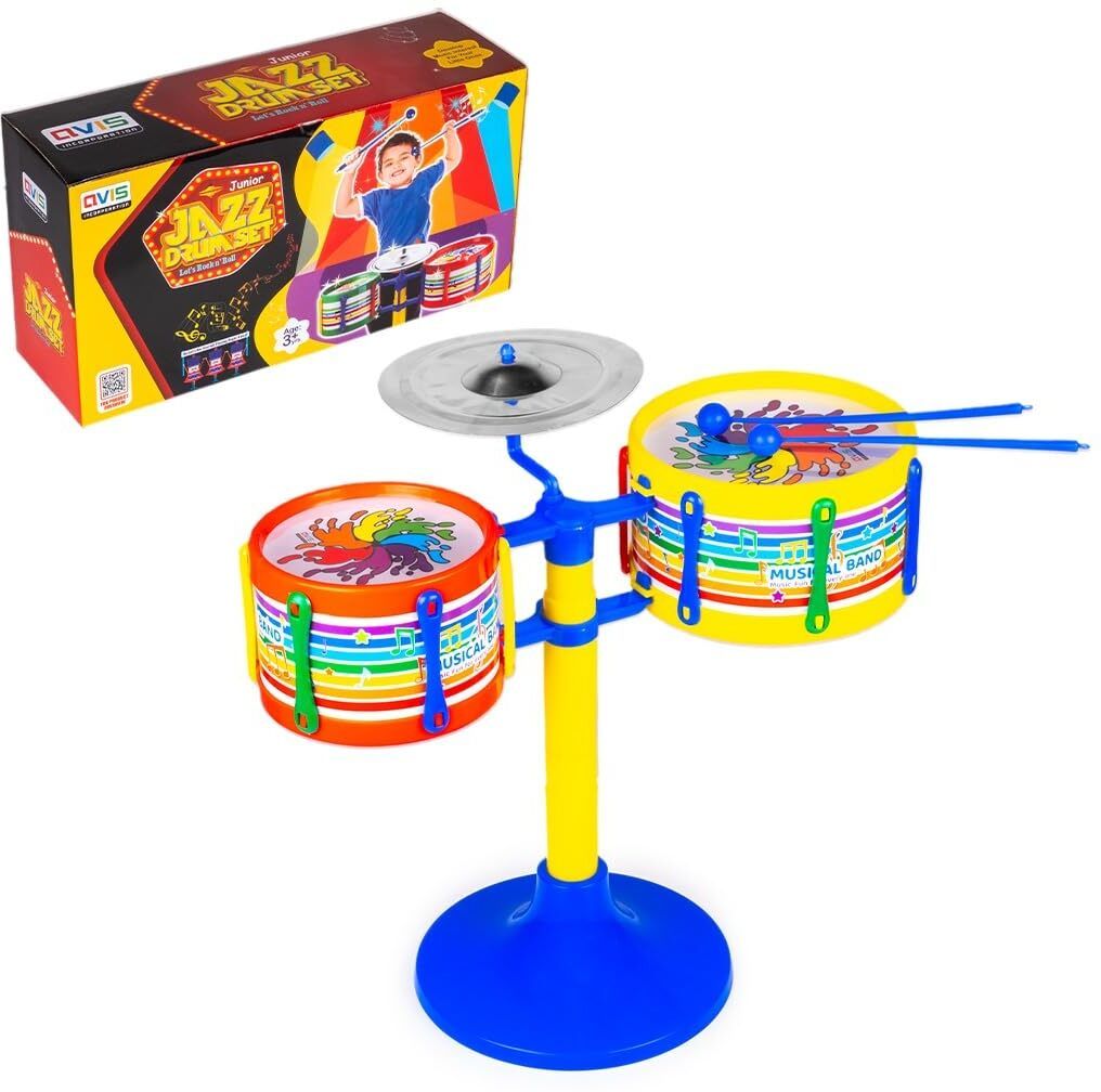 game phactory Jazz Drum Set Junior Musical Band Instruments with 2 Drums, 1 Dish & Sticks-picture-10