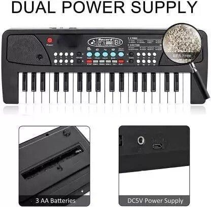 anushka toys Combo of 37key Piano Keybord with Mic & 4 Strings Wooden Finish Plastic Guitar-picture-15
