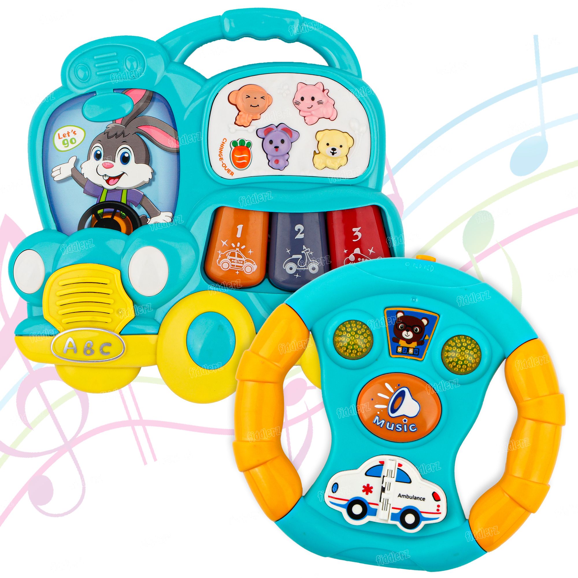 Musical Toys for Kids Toy Set of 2 Piano and Steering Wheel Toys-image-45