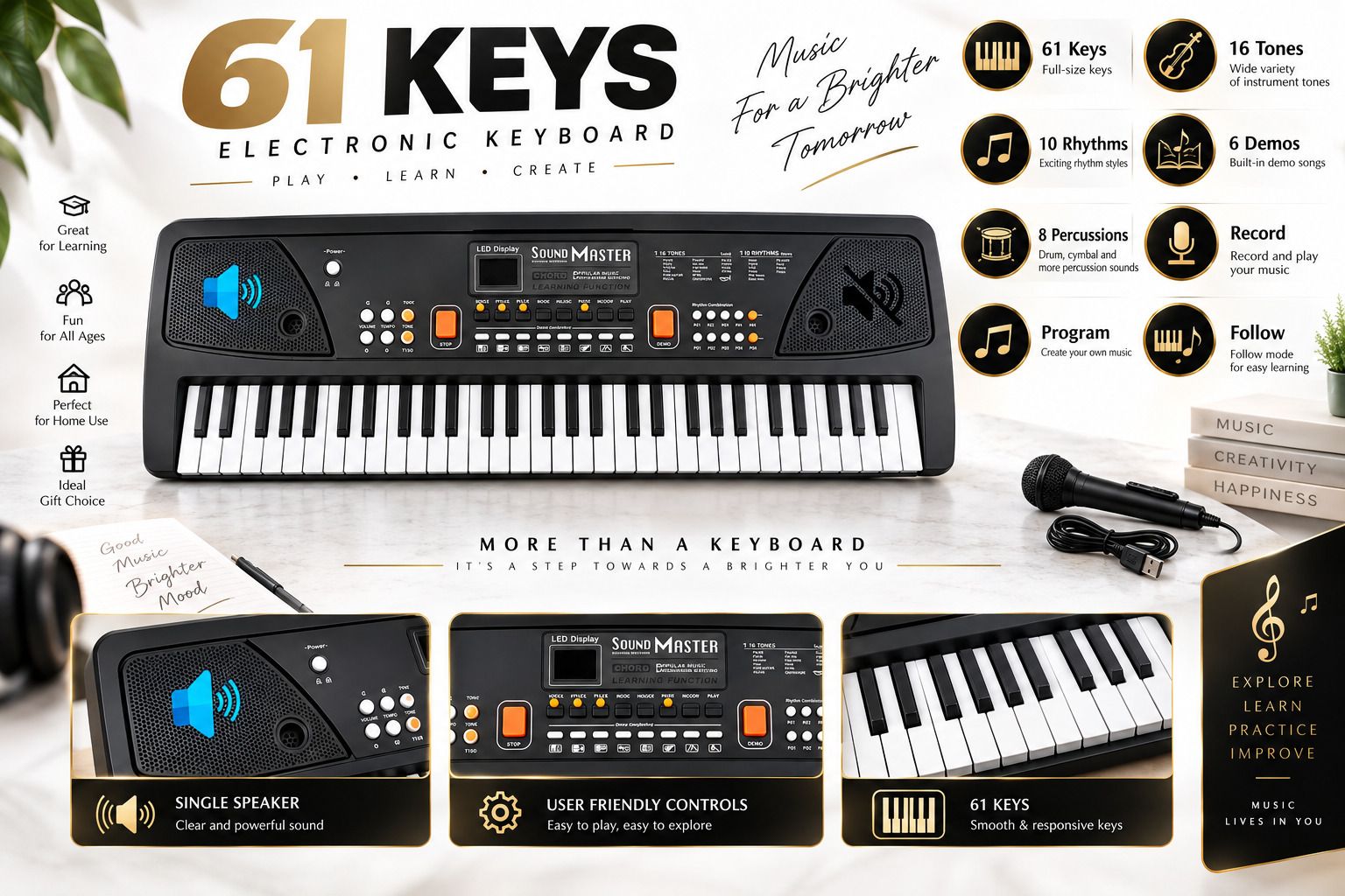 mini magic 61 keys electronic multi-function portable keyboard with led display & mic-BF-1-picture-20