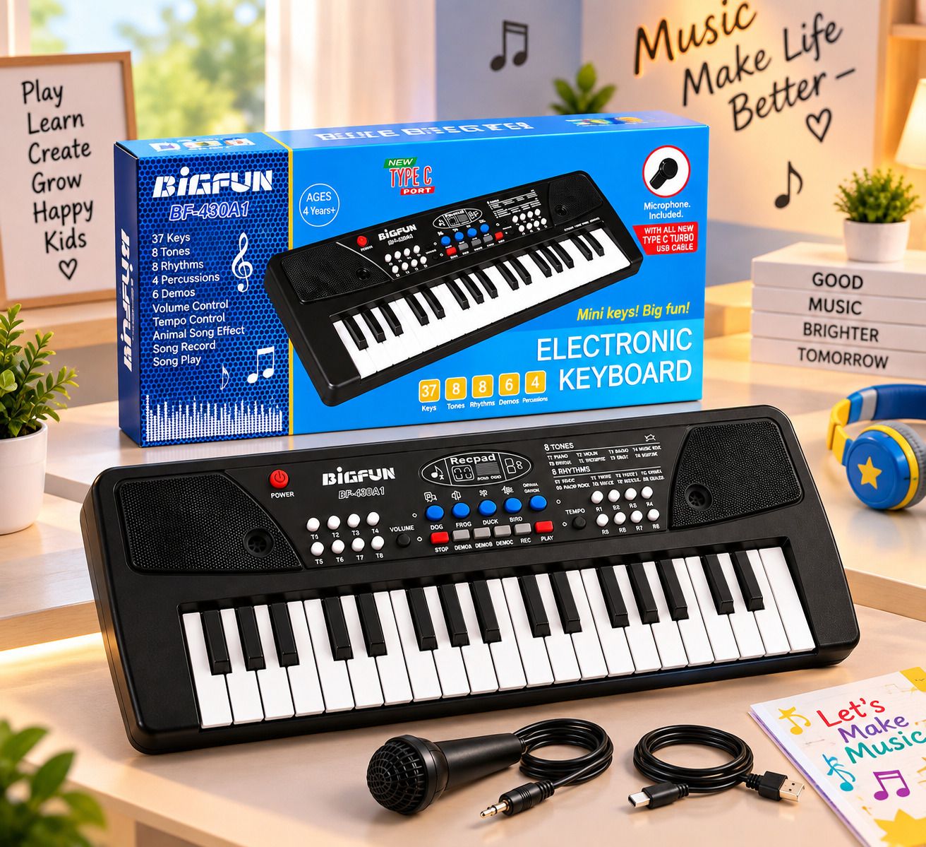 joyaura 37-Keys-Piano with Microphone, USB Power Cable & Sound Recording Function-picture-23