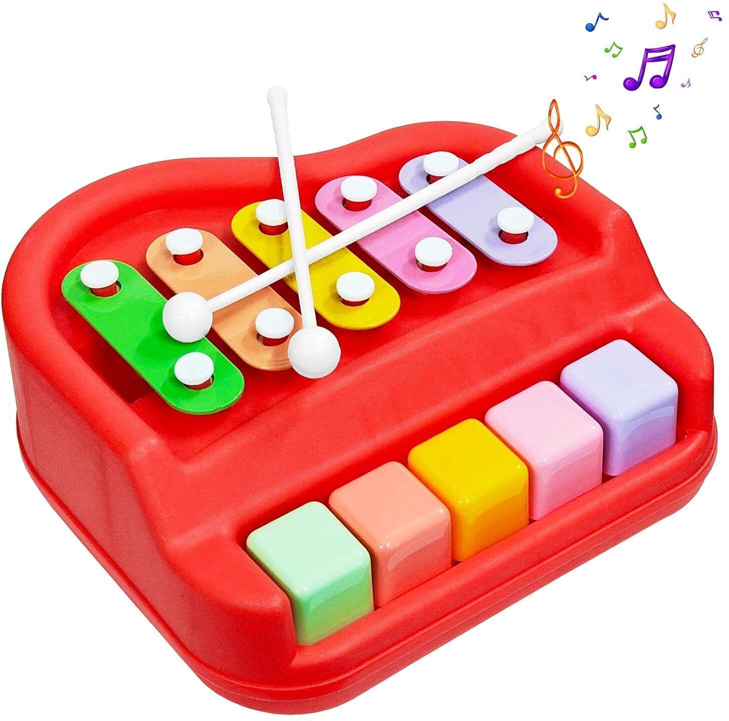 indial premium products Kids Musical Toy 2 in 1 Xylophone Piano with Drum Sticks Red-picture-8