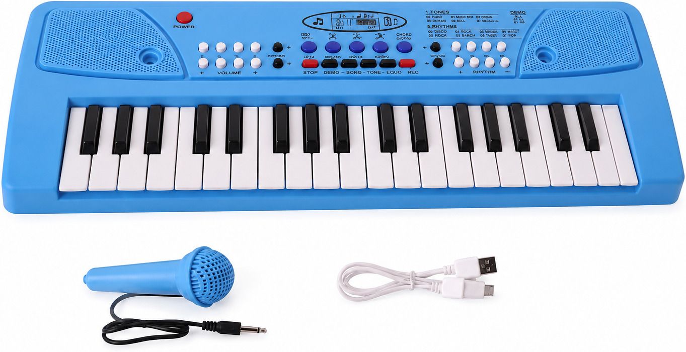 jericos Kids 37-Key Piano Keyboard with Mic, 8 Rhythms, 8 Tones & Recording (Blue)-picture-17