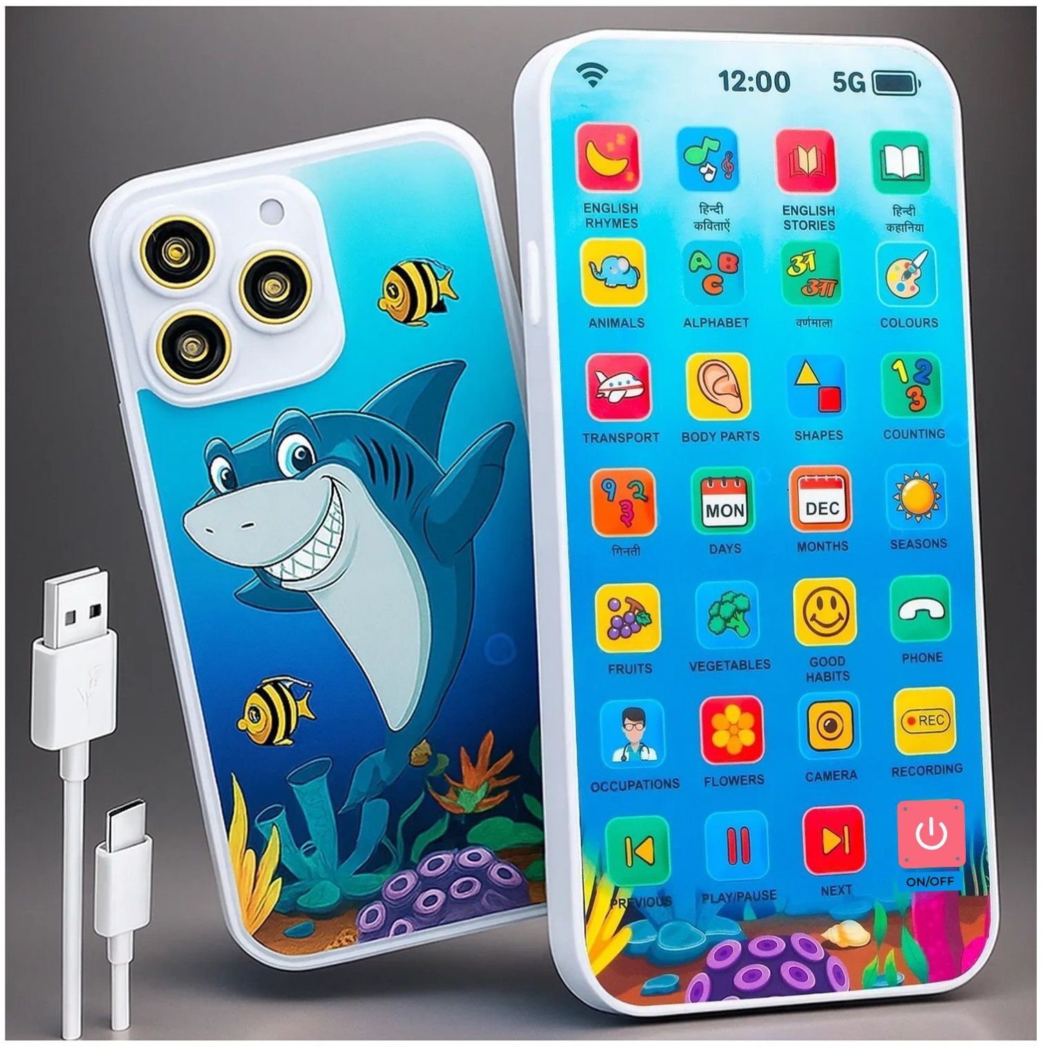 yuiop - Educational Phone Rechargeable Musical Toy - 28 Functions in English and Hindi-picture-36