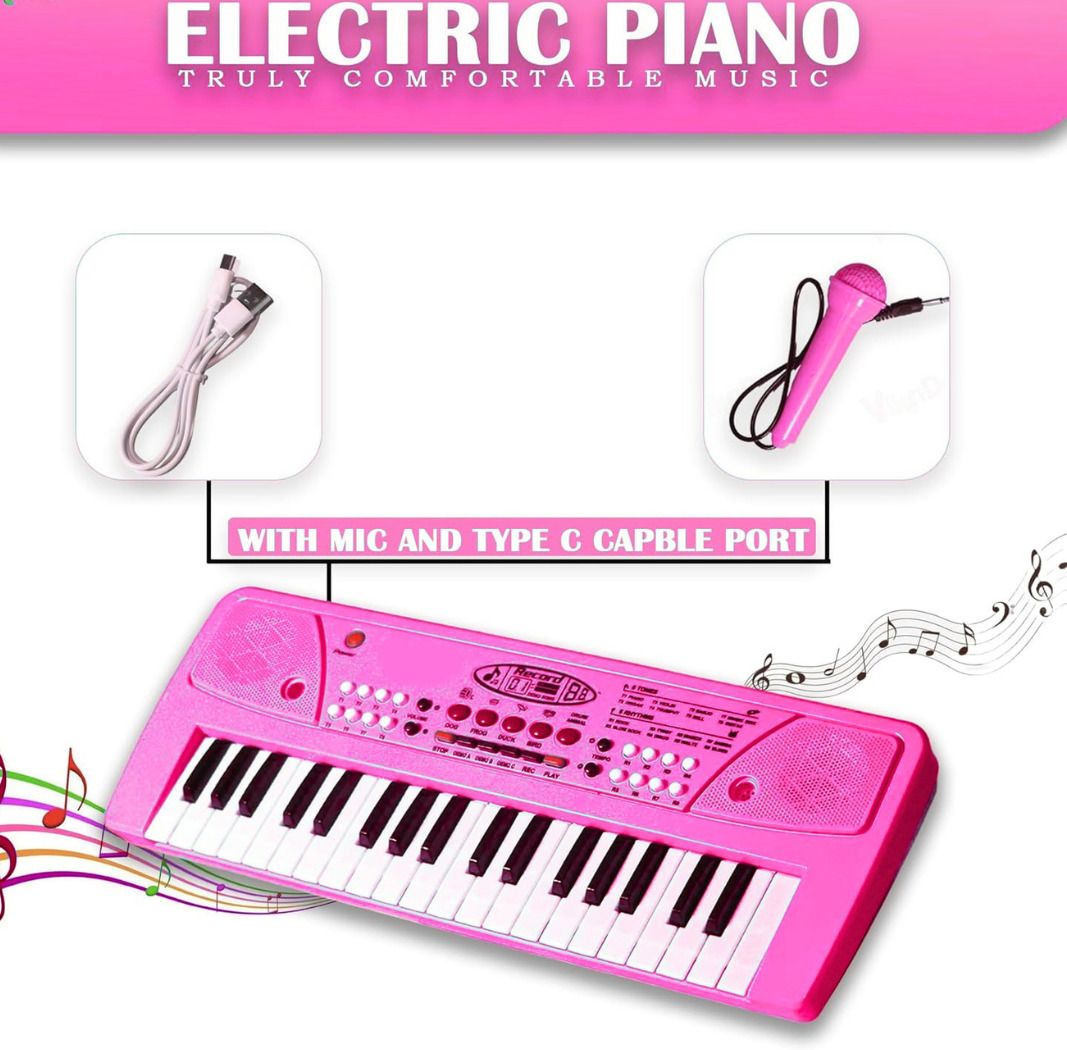 jericos 37-Key Kids Piano Keyboard with Mic, USB, Recording & 8 Rhythms | Pink-picture-47