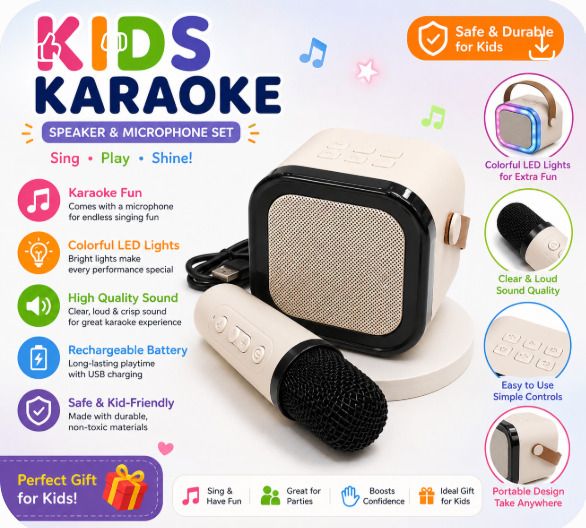 mansi gift gallery Portable Karaoke Speaker with Wireless Microphone & RGB Lights for Kids-picture-25