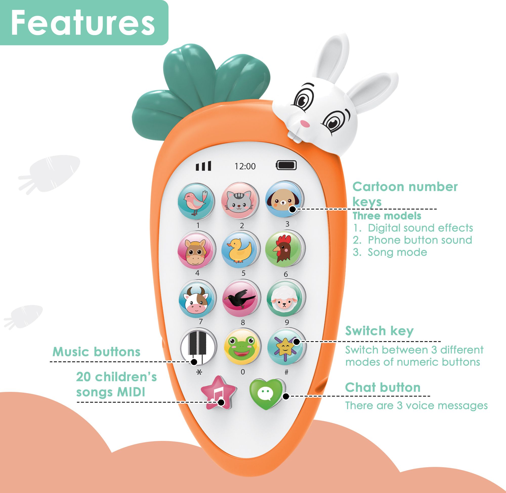 nkl Smart Kids Rabbit Phone, Musical Sound Toys, Best Gift For Kids_206-picture-12