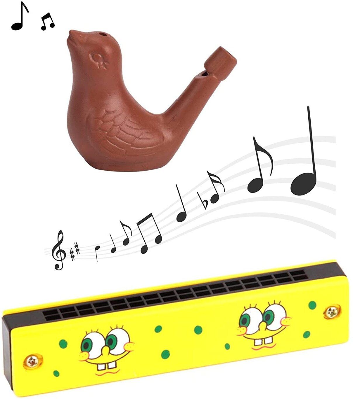 kishore collection Wooden Mouth Organ Harmonica Terracotta Clay Bird Water Whistle(Combo of 2 Toys)-picture-10