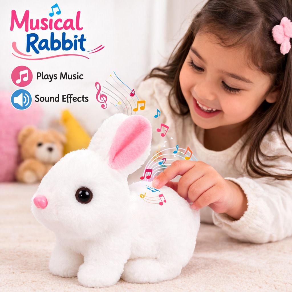 vrajvilla Musical Hopping Bunny Toy for Kids with Sound Moving Ears Rabbit-picture-20