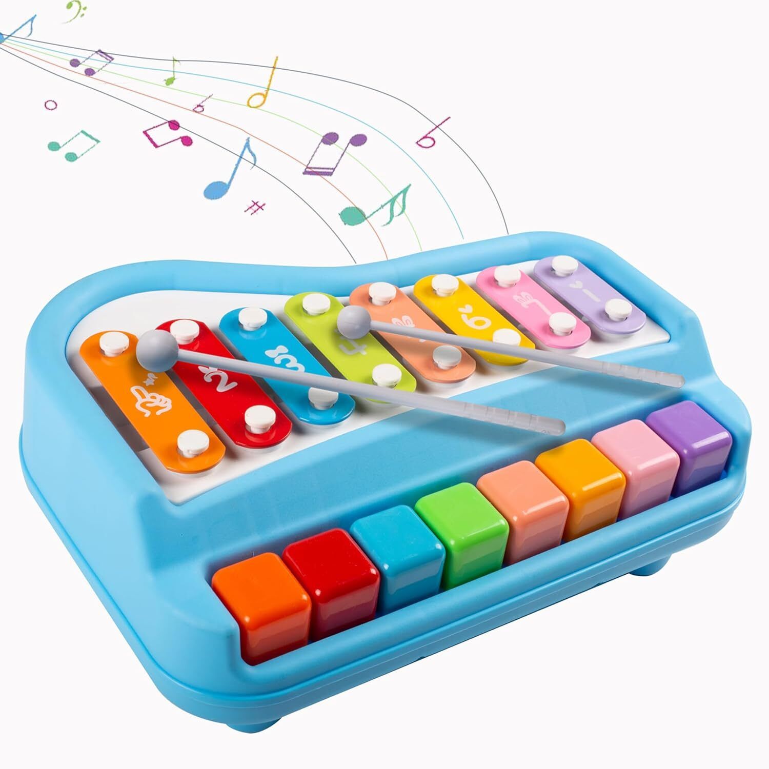 kidoyz Musical Piano & Xylophone Toy | Colorful Keyboard with Metal Plates & Mallets-picture-27