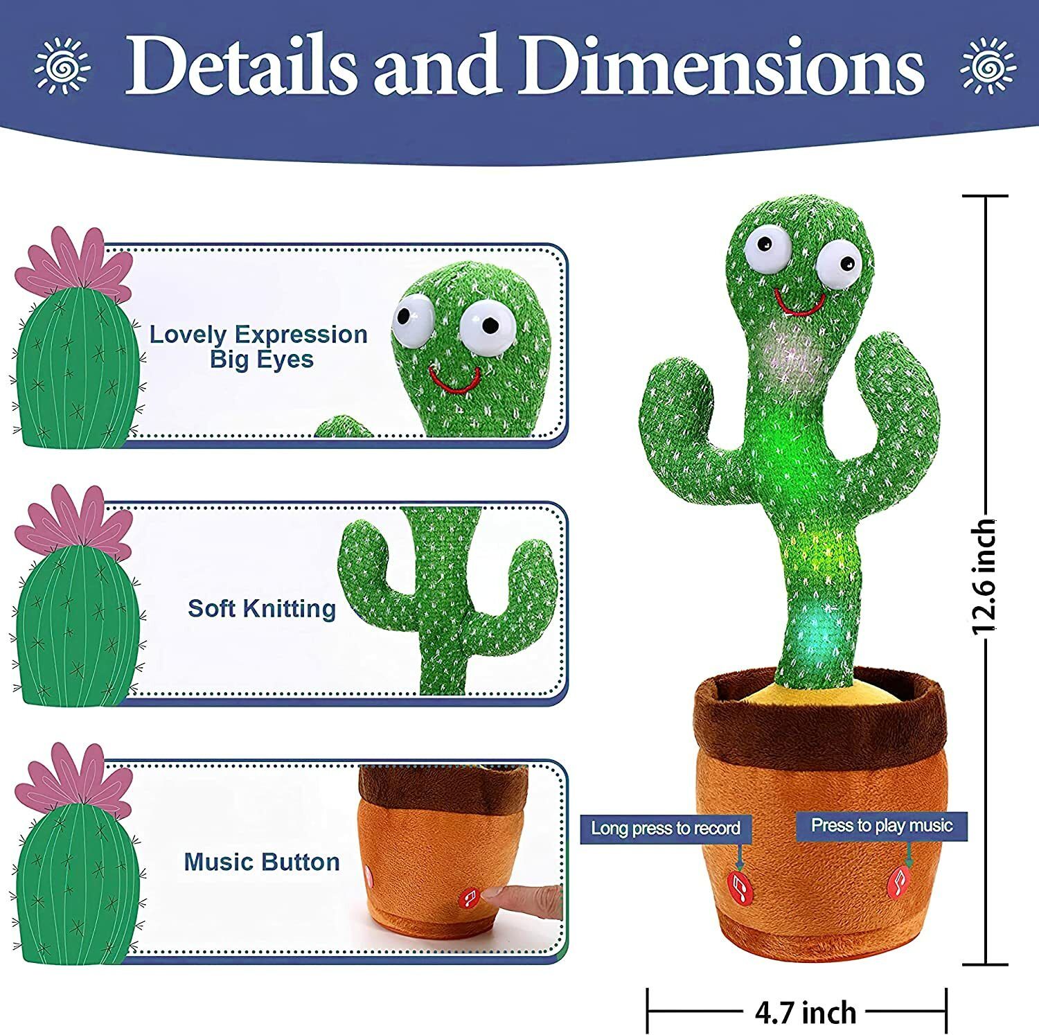 haulsale Dancing Talking Cactus Plush Toy, Wriggle, Singing, Repeats What You Say-592-picture-29
