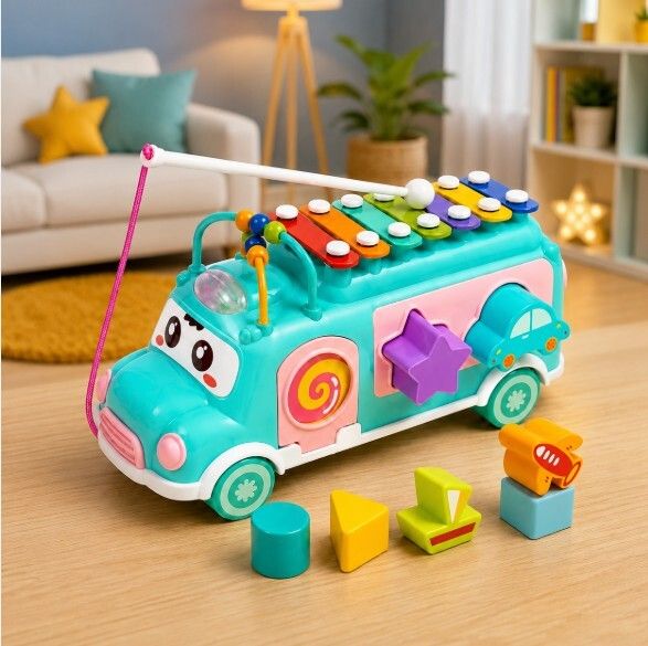 Multifunction Pull Along Activity Bus with Shape Sorter and Xylophone-image-48