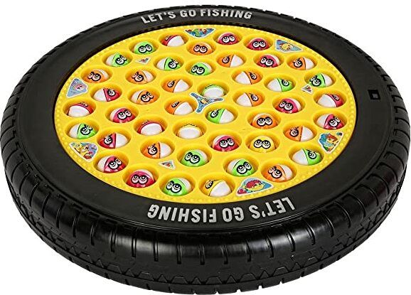 Magnetic Musical Round Tyre Rotating Fish Catching Game with 45 Fishes & 4 Pods
