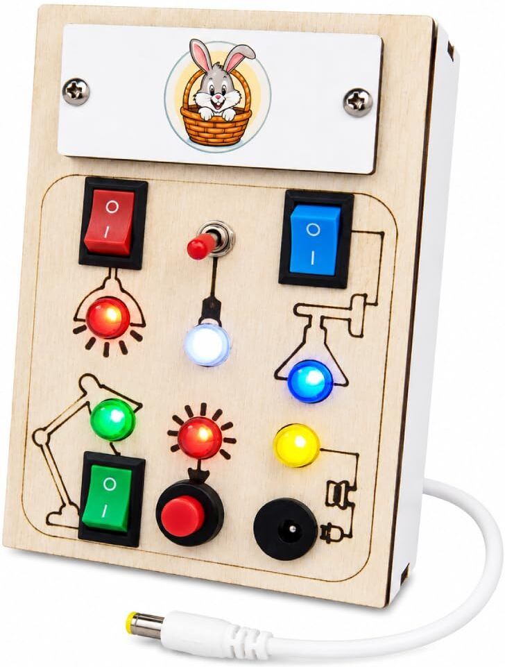 Interactive Wooden Busy Board, LED Lights & Switches Circuit Learning for Kids-image-43