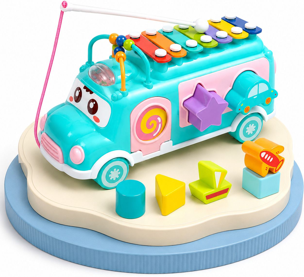 nickspool 5 in 1 Musical Pull Along Shape Sorter Activity Bus for Toddlers-picture-7