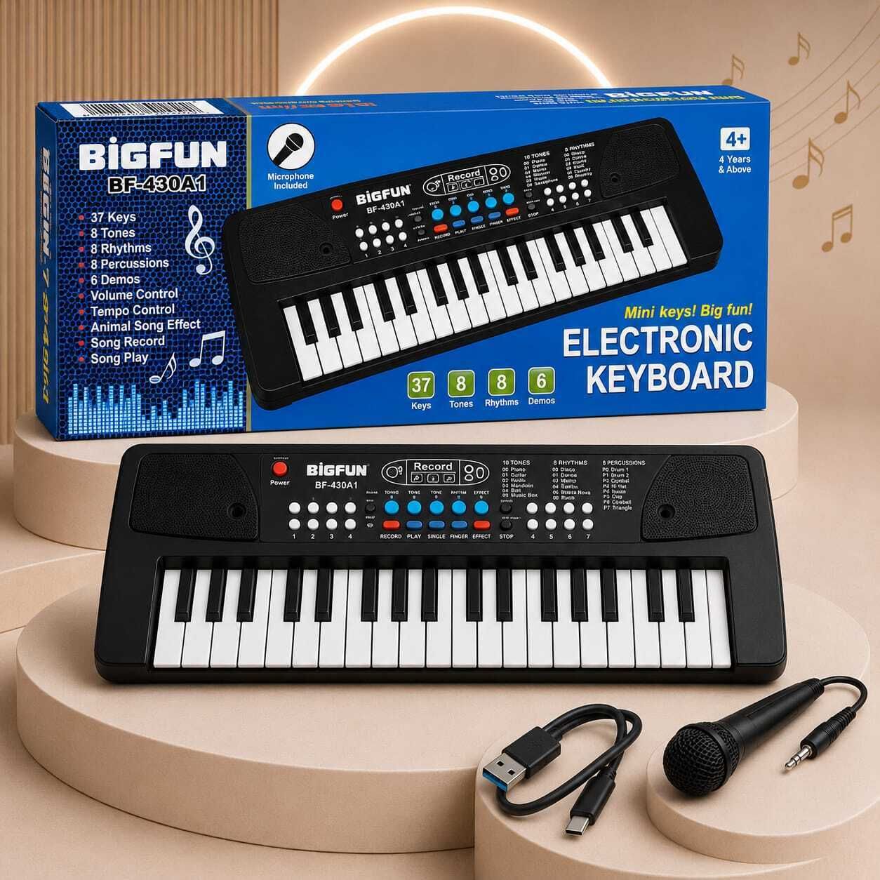 zunbella Mini Piano Keyboard 37 Keys with Mic Recording & USB Charging Musical Toy-picture-27