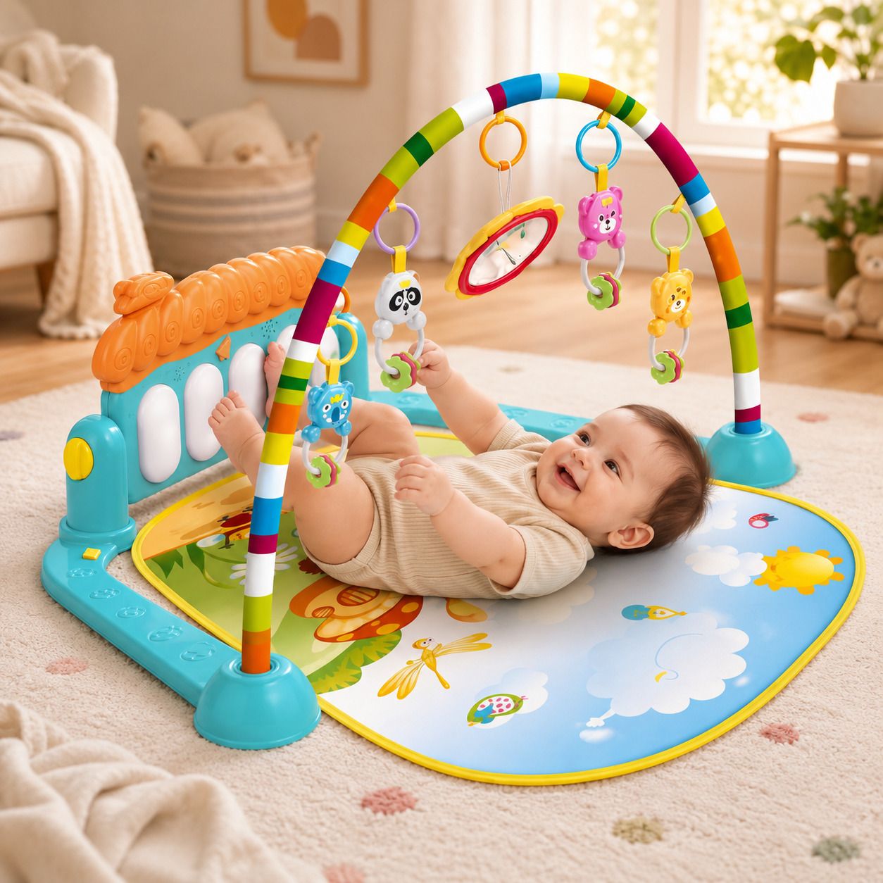 trendyspaze Baby Piano Play Mat with Fitness Rack & Musical Keyboard for Infants-picture-23