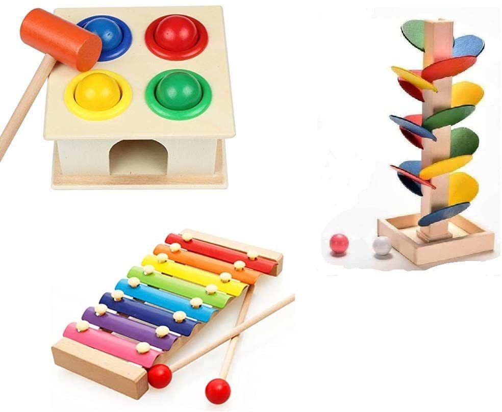 Wooden Hammer Knock Ball, Xylophone and Tree Marble Track Combo,-image-46