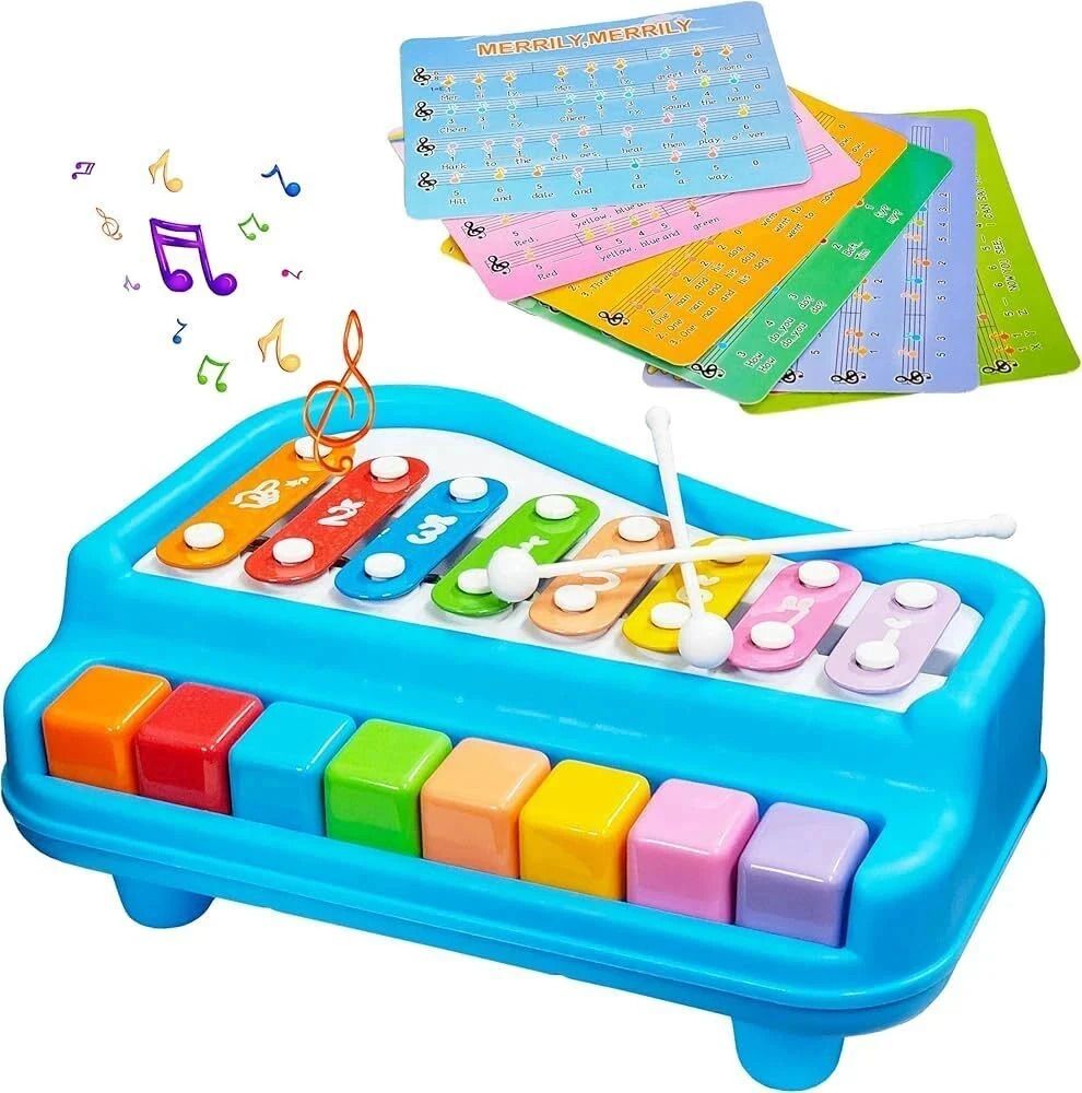 2 in 1 Piano Xylophone Toy for Toddlers,8 Multicolored Keyboard Xylophone Piano