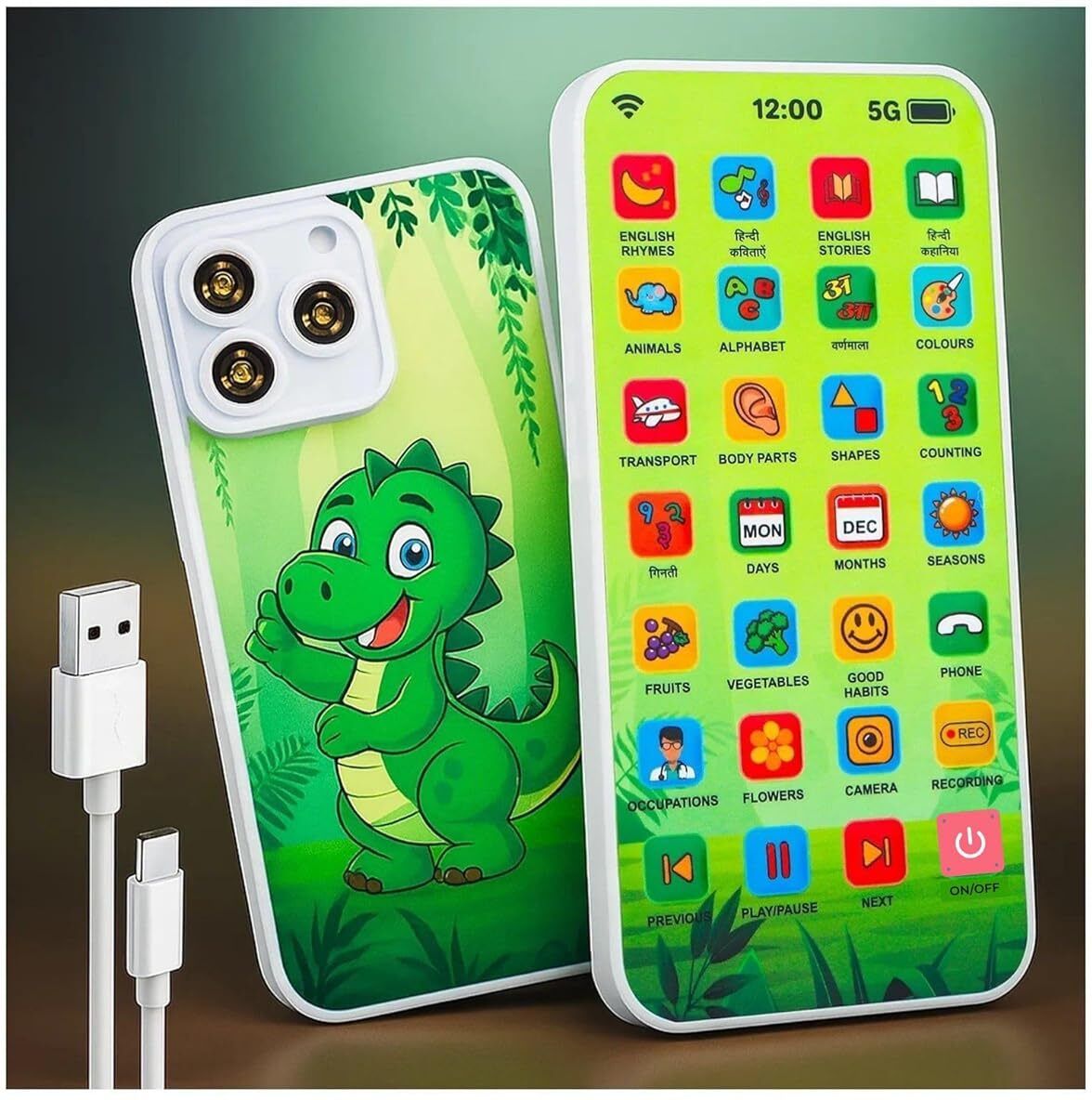 Kids Educational Musical Phone Toy 28 Functions Alphabets Numbers Rhymes (Dino)-image-25