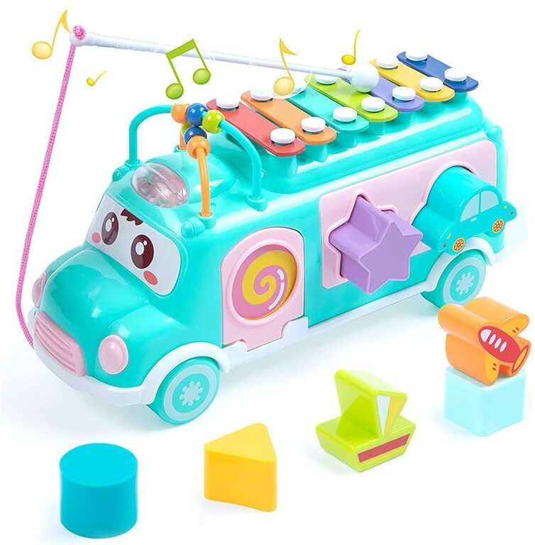 pepstter Musical Pull Along Shape Sorter Bus with Xylophone Learning Toy for Kids-picture-10