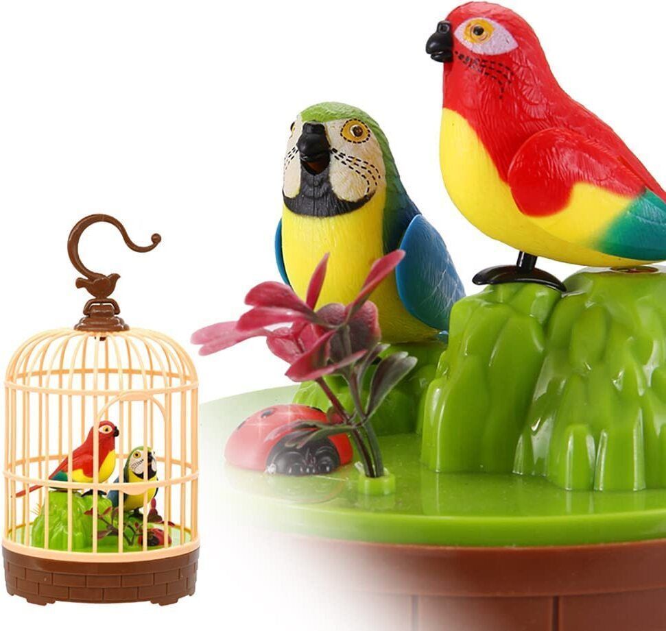 Singing Moving Chirping Beautiful Electronic Bird Parrot Pet Toy in Cage-image-1