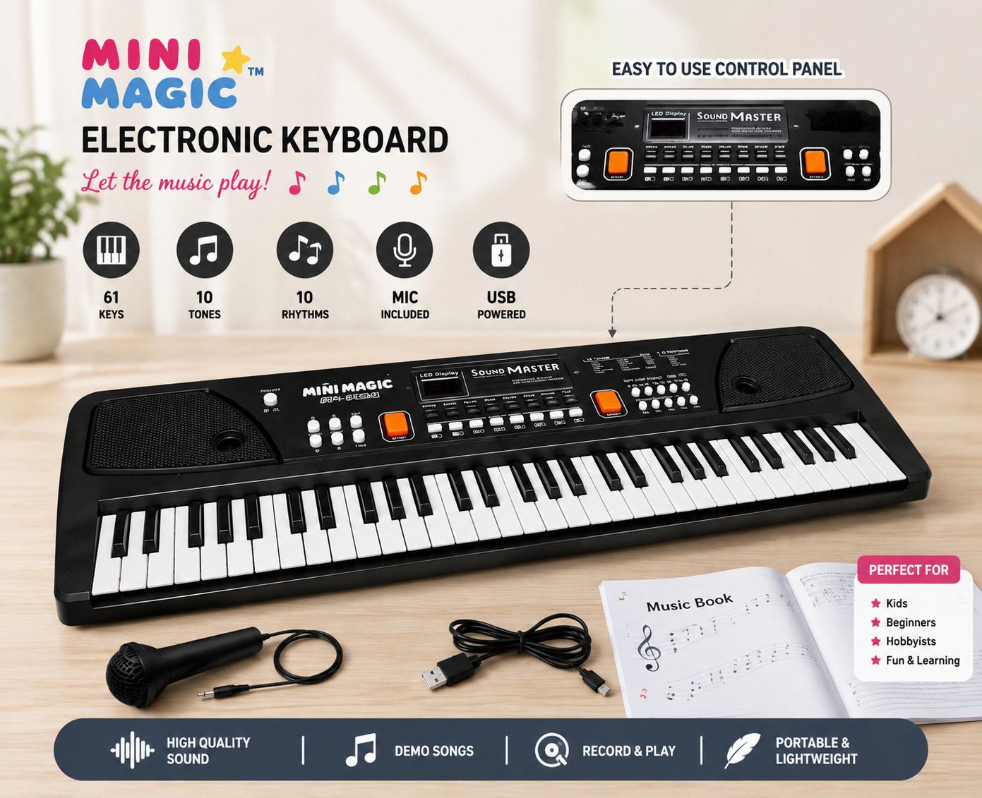 mini magic Piano 61 Keys electronic multi-function portable piano keyboard display & mic-picture-18