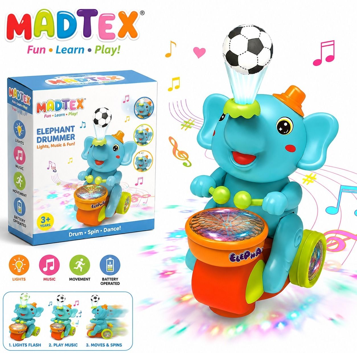 Kids Musical Elephant Drummer Toy with Ball Floating and Lights-image-35