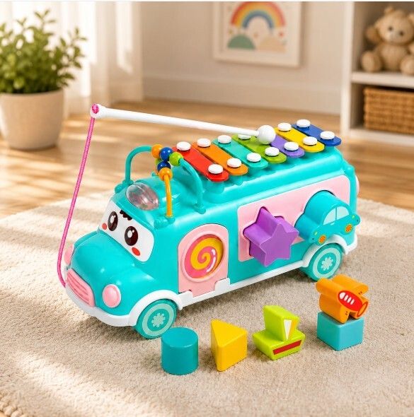 niyamat Pull Along Activity Bus with Shape Sorter Xylophone Toy for Kids-picture-17