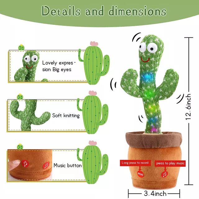 haulsale Dancing Talking Cactus Plush Toy, Wriggle, Singing, Repeats What You Say-304-picture-14