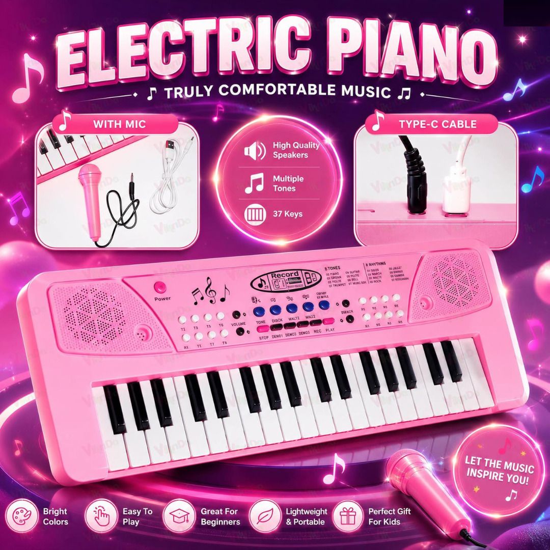 Kids 37-Key Piano Keyboard Toy | Mic, USB, Record, 8 Rhythms & 8 Tones-image-31