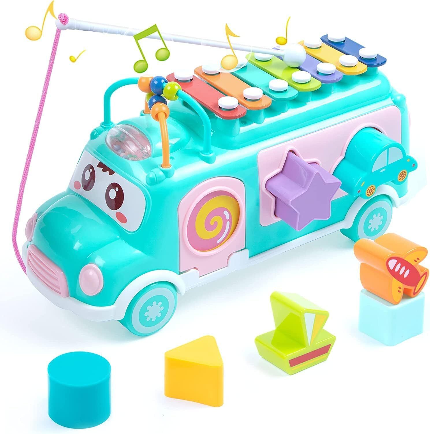 Activity School Bus Toy Xylophone Musical Baby Toys with Shape Sorter Toy-image-41