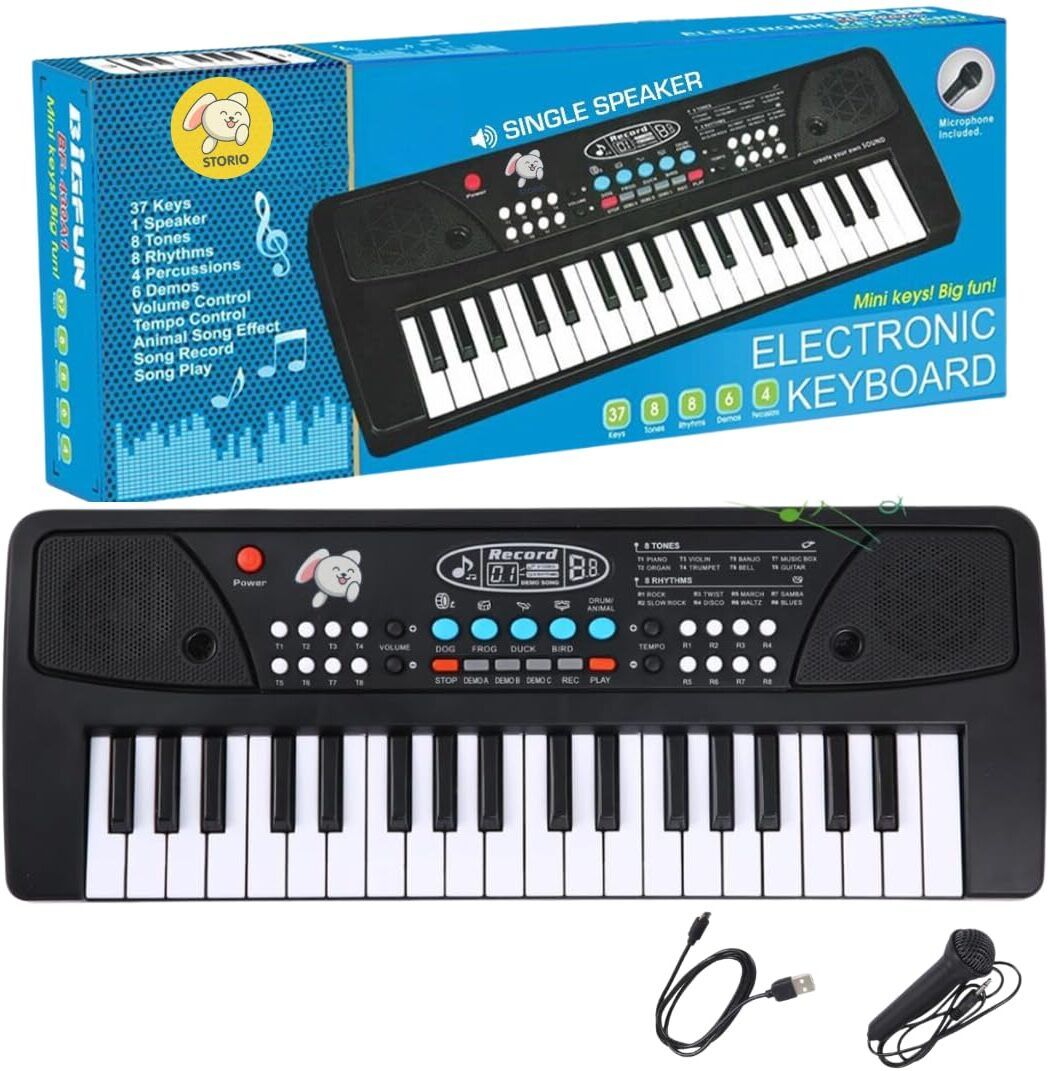 maa momai toys RhythmPro 37-Key Kids Keyboard with Sound Effects & Tempo Contro-picture-27
