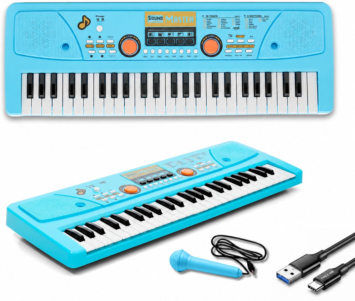 jericos Kids Keyboard Piano with Mic, 37 Keys, Recording & Demo Songs, Blue-picture-35