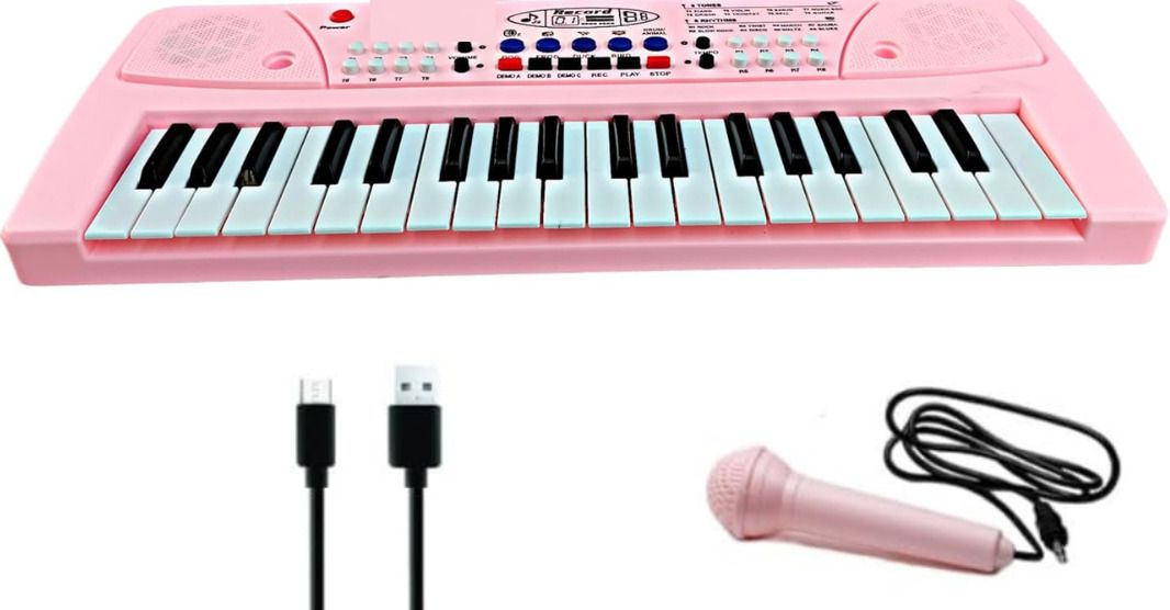 jericos 37-Key Music Keyboard for Kids | 8 Rhythms, Recording, Mic & USB | Pink-picture-41