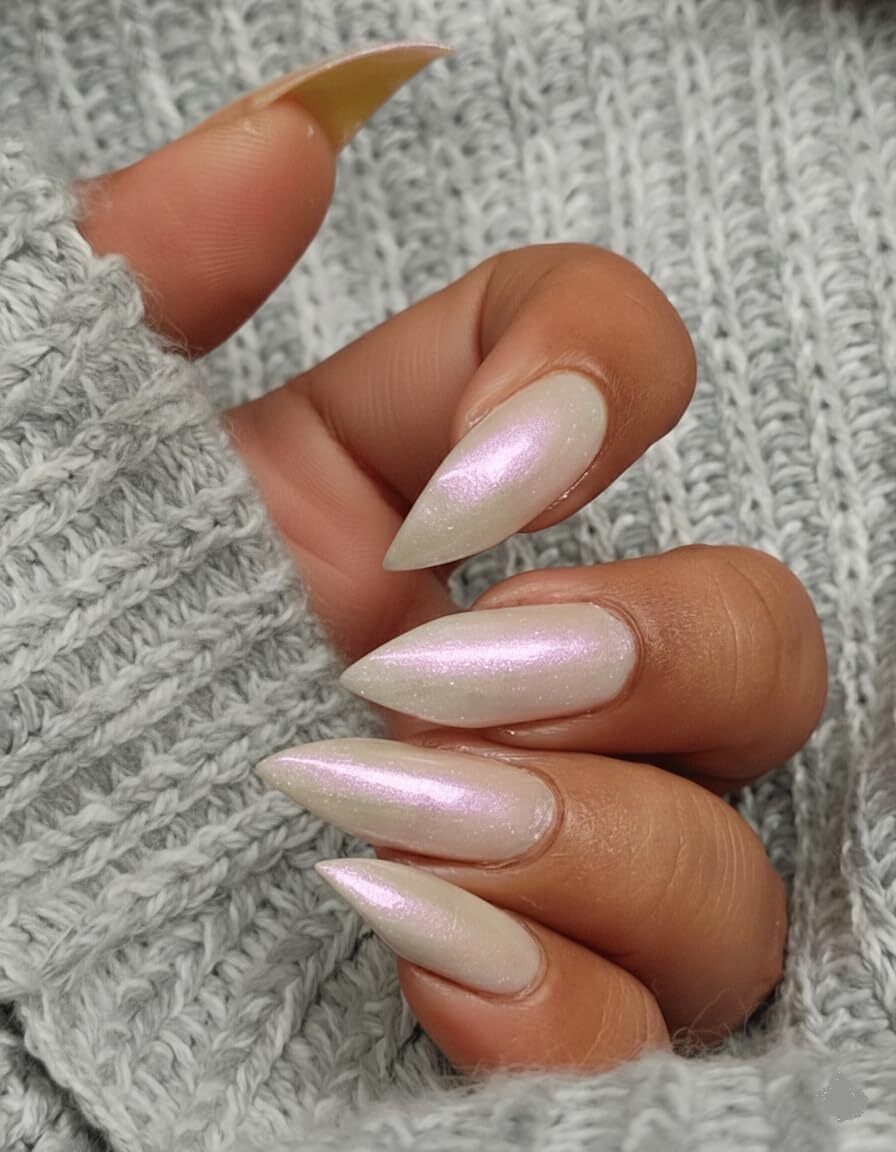 Pearl White Chrome Nail Polish 8 ml Iridescent Gloss Long Lasting-image-27