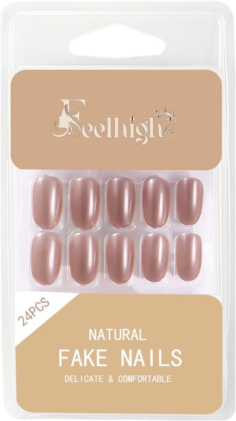 24 Stick On Natural Fake Nails , WaterProof, Press On Nails Short Press