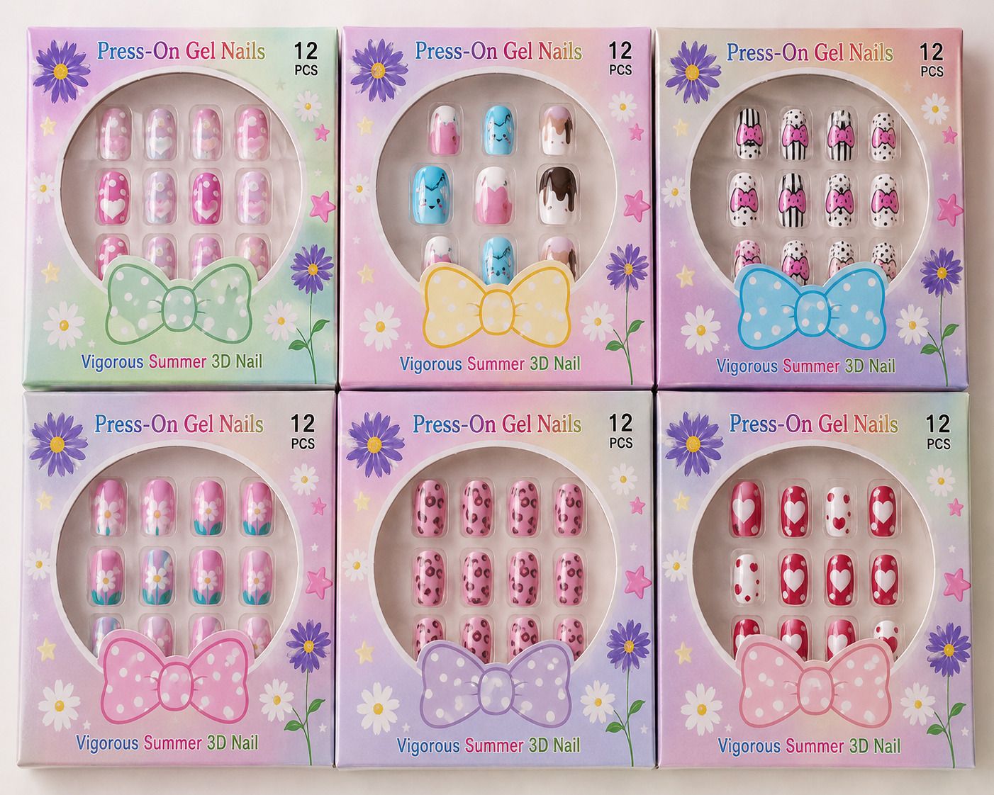 12 Pcs Girl's Press-On Nail Kit for Kids, Acrylic Artificial Nails (Mutidesign)-image-32