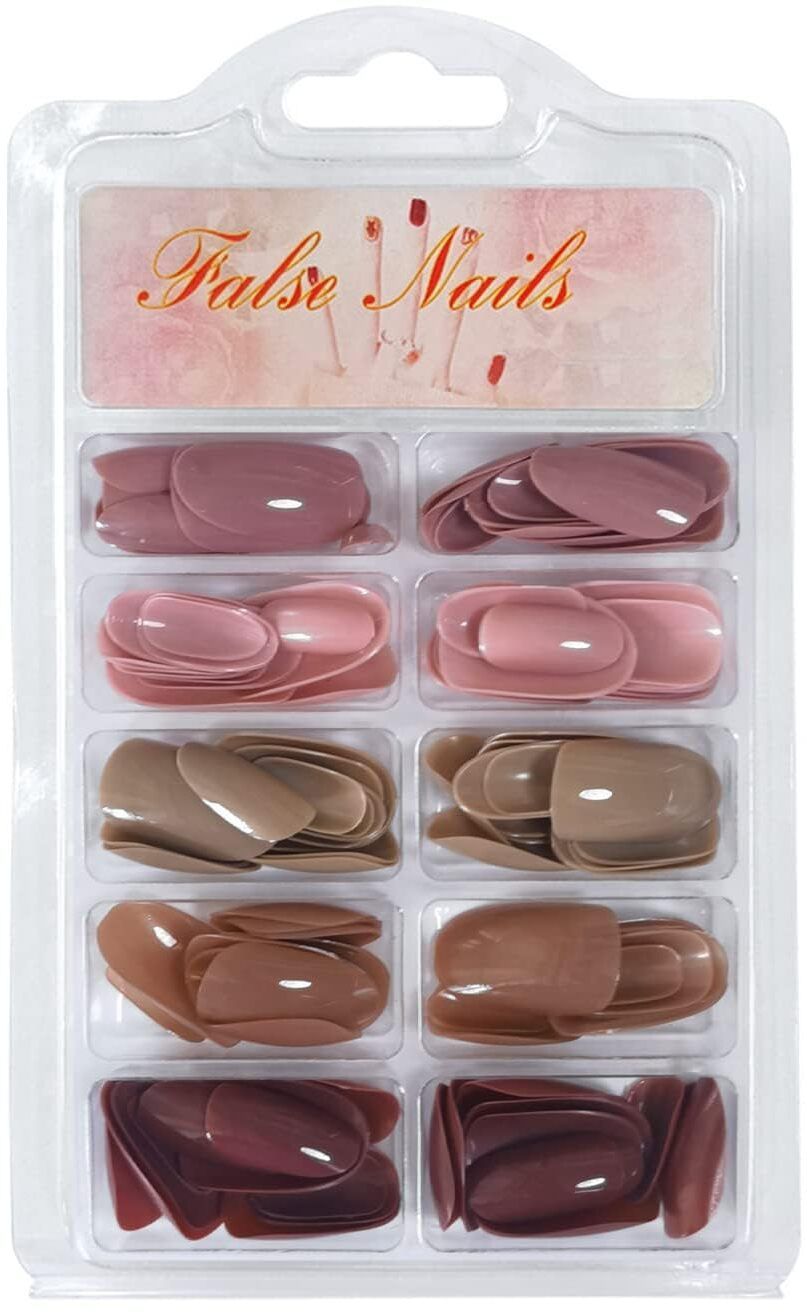 trexee 120 Pcs Medium Round Artificial Nails Extensions Combo in 5 Colors With Glue-picture-25