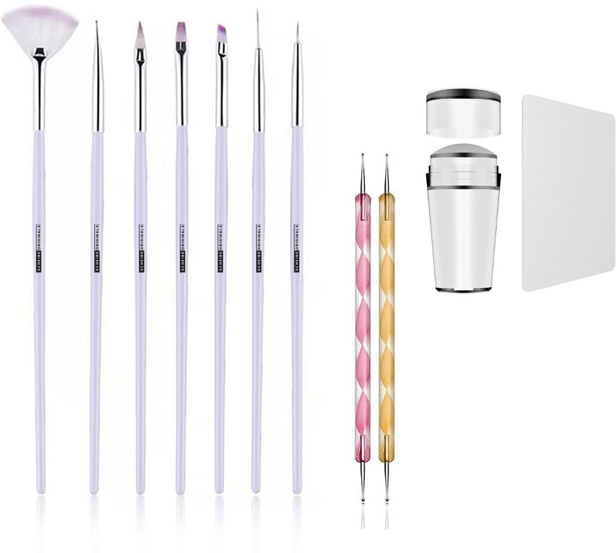 7 pcs Nail art Brush , 2 pcs Dotting Pen and Nail Stamp