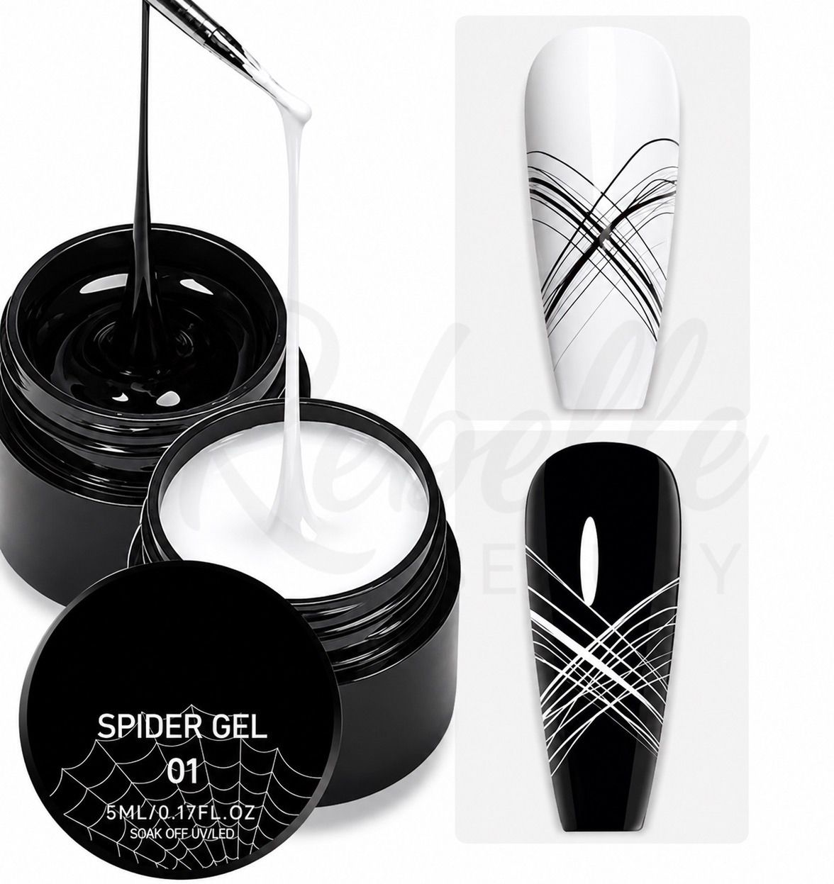 Spider Nail Gel Set Black & White UV LED Soak Off Nail Art Liner Gel 5ml x2-image-15