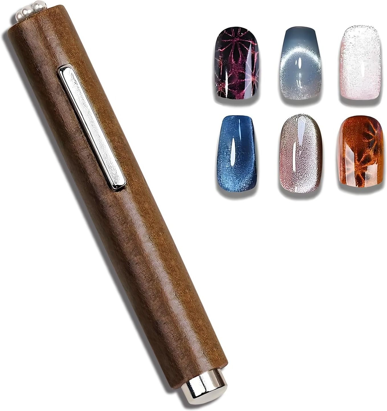 3-in-1 wooden cat eye nail magnet pen for easy, stunning gel designs