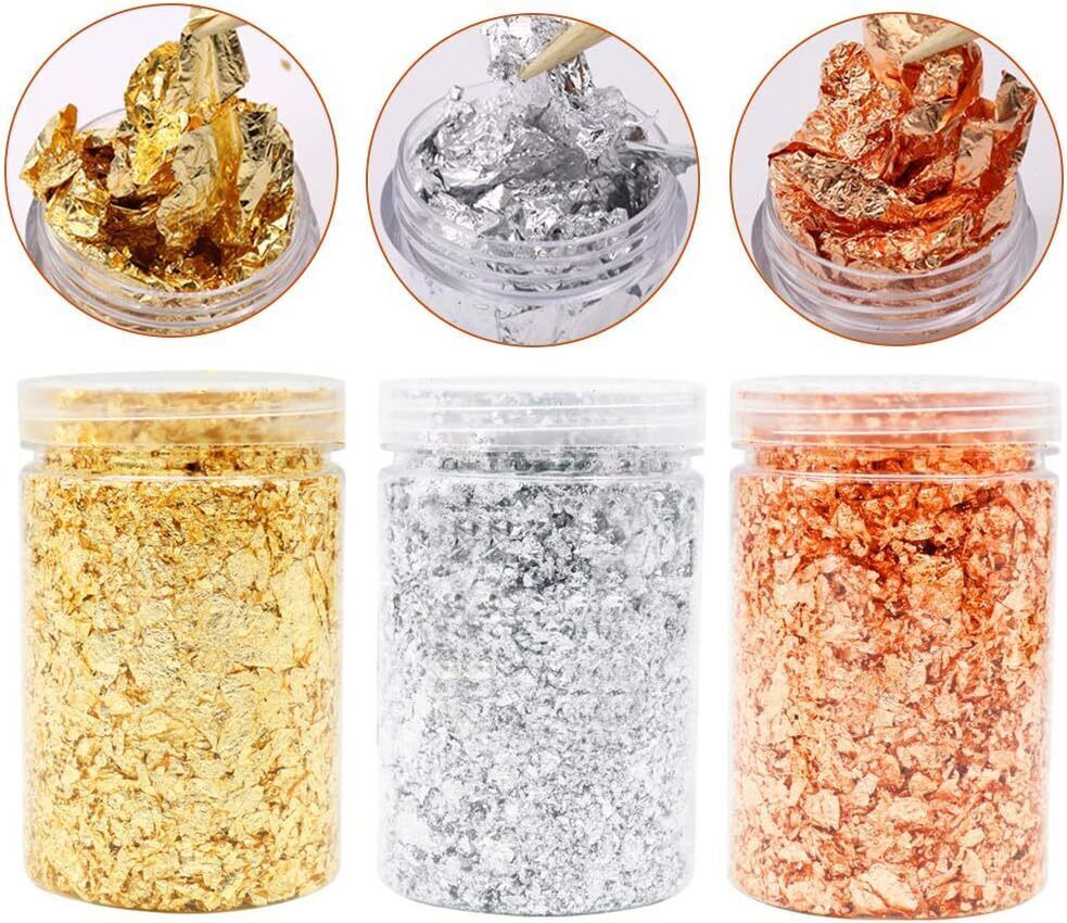 ask vark wala [45g] 3 Bottle Gold Flakes 1Gold, 1Silver, 1Copper Flakes for Resin with tweezer-picture-14