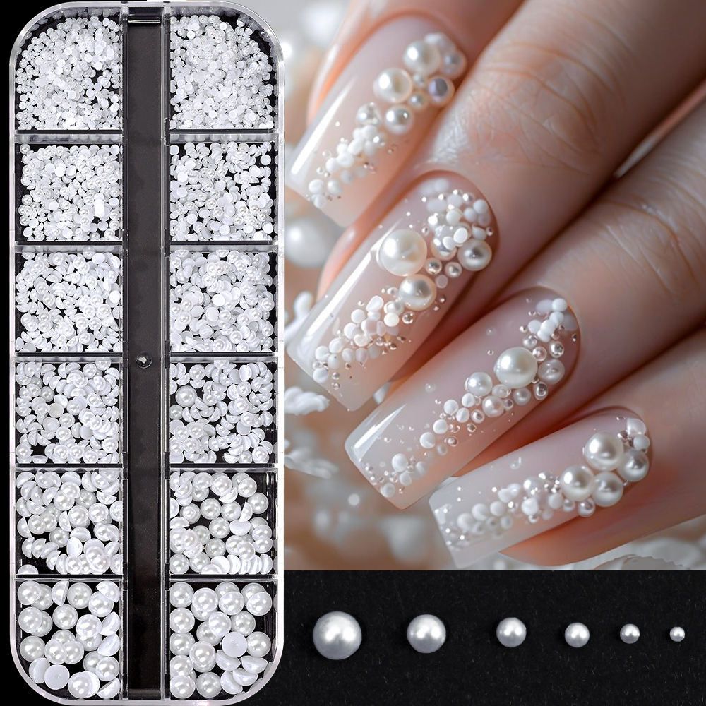vhbie 3D Nail Charms-Multi-Size Half-Round White-picture-18