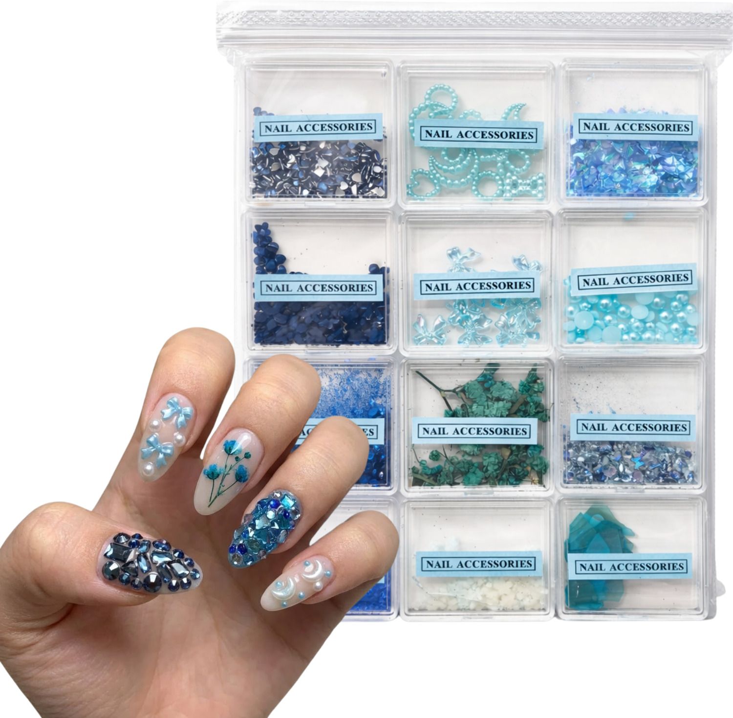 Mermaid Nail Art Stones 12-Color Set | Glitter Mix, Flower & Iridescent Flakes-image-33